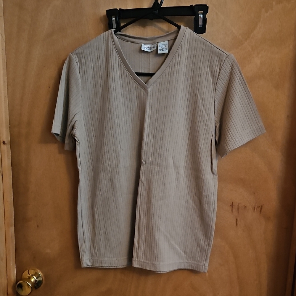 Classic Elements Tan Short Sleeve Tee V-Neck